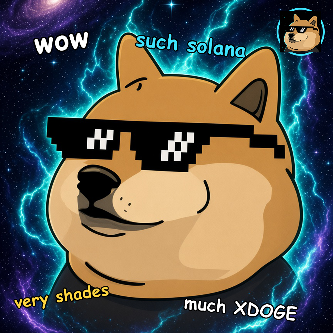Doge meme with wow, such solana, very shades, much XDOGE